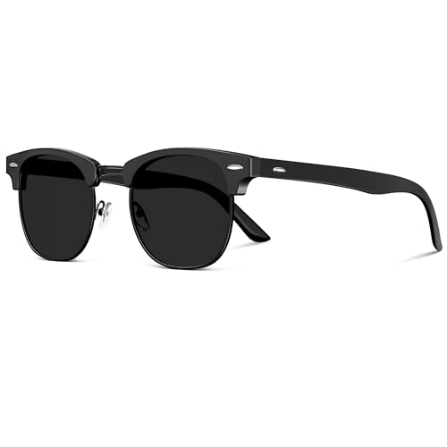 Neusaro Polarisierte-Halbrahmen-Sonnenbrille-Herren-Damen-Klassisch Retro Rechteckig UV400 Schutz Metallrahmen,Ideal für Autofahren Reisen und Camping,grey