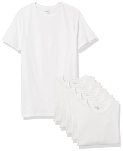 Amazon Essentials Herren Rundhals-Unterhemden aus Baumwolle, vielseitige Soft Basics, 6er-Pack, Weiß, L