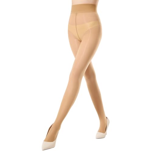 MANZI Damen Glanzstrumpfhosen Glänzende Sexy Öl Glanz Strumpfhosen 1 Paar Hohe Taille Feinstrumpfhose Damen Ultradünne 15 Denier Natur L-XL