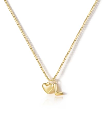 HANLI Gold Herz L Buchstaben Halskette Damen Namenskette Namen Kette Mit Kleinem Herz Buchstaben Anhänger Personalisierte Initial Kette Für Damen Mädchen Beste Freundin Geschenk Schmuck