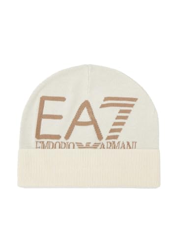 EA7 Emporio Armani Beanie-Mütze, Baumwolle, vorne Logo, Beige, Cream, Einheitsgröße