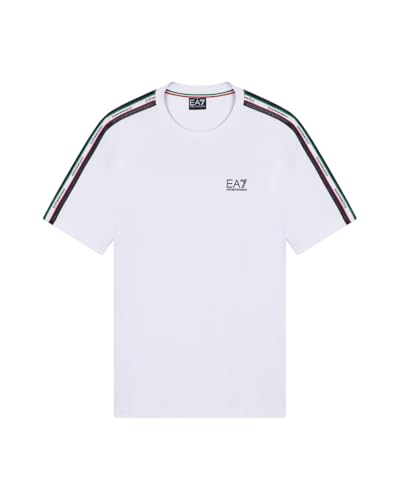 Emporio Armani EA7 T-Shirt mit Rundhalsausschnitt für Herren aus Baumwolljersey Italian Spirit, 7M001861, Weiß, Medium