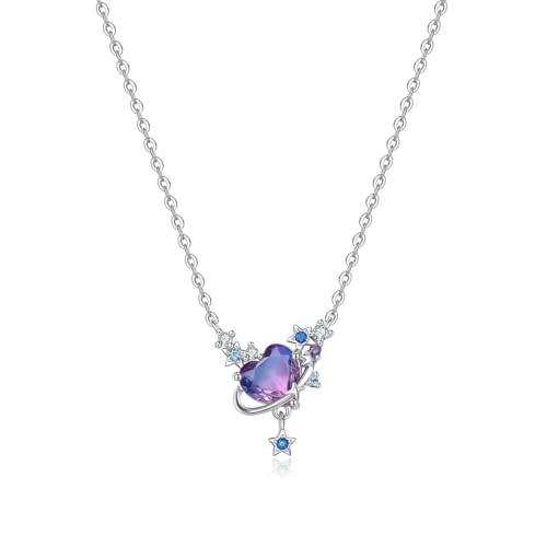 MISEFF 925 reines Silber Damen Halskette, minimalistisches Design, erweiterbare kette, Damenschmuck für den täglichen Anlass (Liebe Planet Halskette)