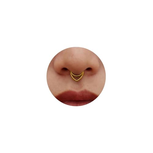 LunarCharm 2 Stück Golden Gestapelter Septumring, 16G Creolen, 316L Stainless Steel, 12mm Klapp-Septum-Clicker, Nasenring-Piercing, Körper Piercing Lippenringe