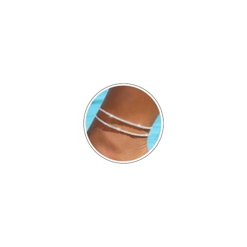 Chihayafuji Fußkettchen für Damen Silber 925 Gold Verstellbares Wasserfest Herz Doppelte Stapelbar Fussketten Sommer Strand Fußkette Schmuck Geschenk Mädchen Frauen