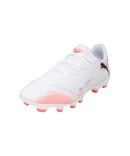 PUMA Future 8 Play Fg/Ag Fußballschuh für Unisex, Puma Weiß, PUMA Schwarz, leuchtendes Rot, 43 EU