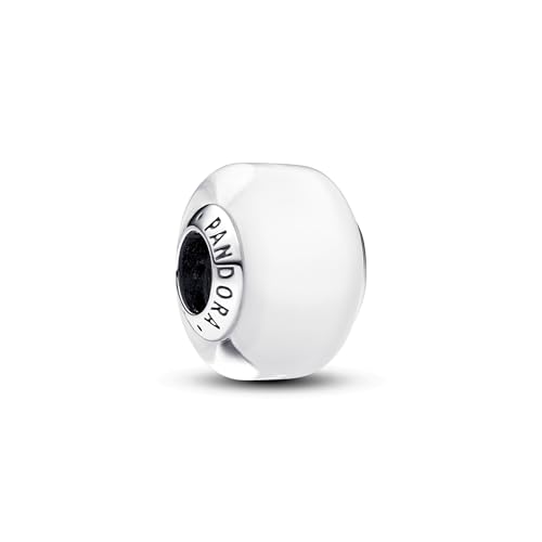 PANDORA Moments Weißes Murano-Glas Mini-Charm aus Sterling Silber, Kompatibel Moments Armbänder, 793118C00