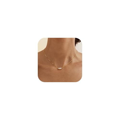 Fezodo Perlenkette Damen, 18K Vergoldet Perlen Choker Kette Gold