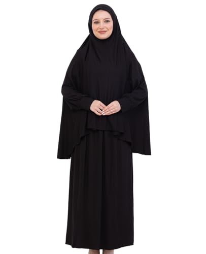 Prien Weich Gebetskleidung Für Frauen, Muslim Abaya Hijab Kleid Damen, Türkisch Viskose Islamische Kleider, Muslimische Kopftuch, Burka, Khimar, Jilbab Für Ramadan, Hajj (Schwarz, Standard)