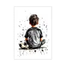 BMGKYAGL Minimalistisches Kunstposter mit individuellem Namen zum Thema Fußball, Kinder-Sportler-Leinwanddruck, Jungen-Schlafzimmer-Wandbild, Kinderzimmerdekoration (60x80cm/Rahmenlos)