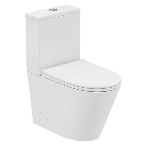 HOROW Stand WC mit Spülkasten Komplett Keramik, WC Spülrandlos mit Nano, WC Set Komplett Wandablauf Weiß, Stand Toilette mit Wirbelspülungsystem, Toilettendeckel mit Absenkautomatik, 60×37×82cm