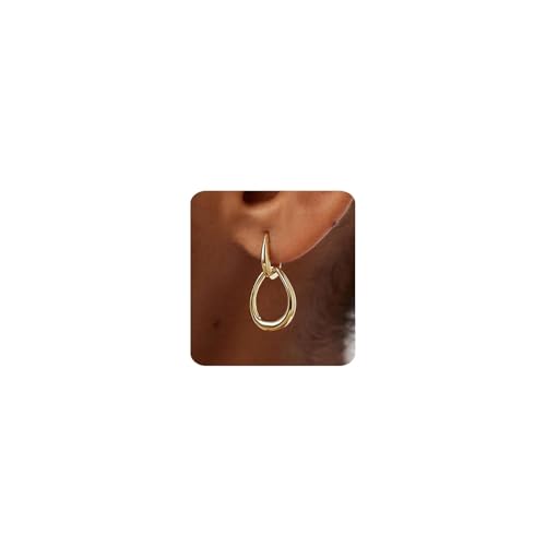 MUMREUES Ohrringe Gold Hängend Creolen 14 Karat Vergoldet Ohrringe Damen Stecker Hypoallergen Wasserfest Minimalist Schmuck Geschenke