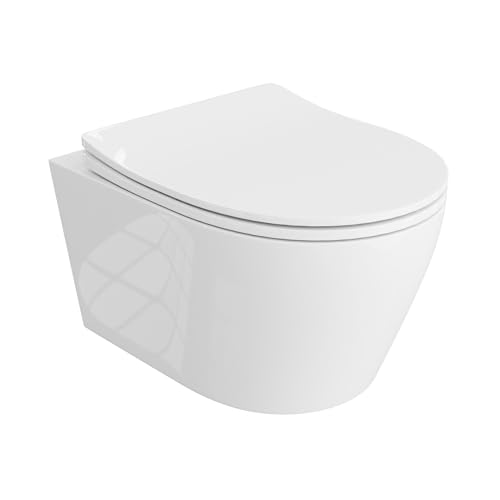 LAVITA Wand-WC Dalia Hänge Toilette Toilettendeckel mit Absenkautomatik & Metallscharniere Toiletten Spülrandlos Hängend Toilettenbecken WC Sitz 360x520x410 cm Weißer Glanz
