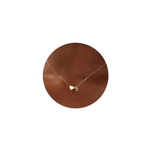 TINGN Gold Kette mit Buchstaben Damen, Herz Kette mit Buchstaben S Anhänger für Mädchen Initialen Halskette Damen Namenskette Schmuck Geschenke für Teenager Mädchen Frauen Beste freundin Geschenke