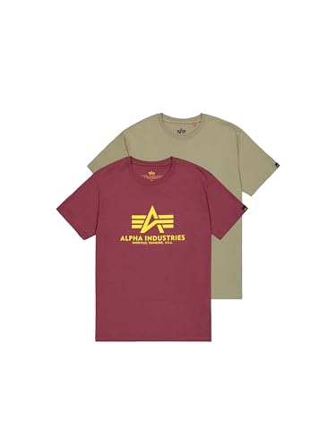 Alpha Industries Basic T 2 Pack T-Shirt für Herren Olive/Burgundy