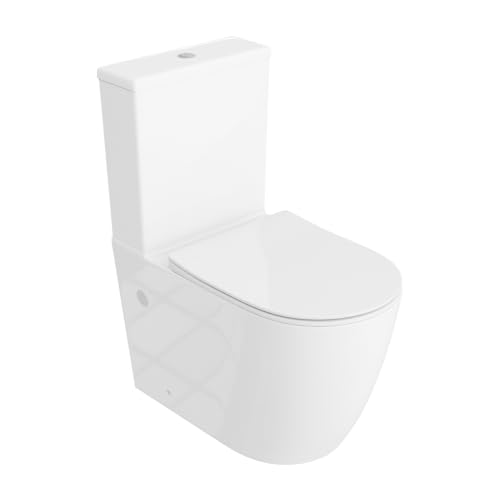 LAVITA Einteilige Stand-WC mit eingebautem Spülkasten RUNSON WHITE | Komplett-Set | WC deckel mit Absenkautomatik | Keramik Toilette Spülrandlos | Toilettenschüssel | Spülsystem TORNADO