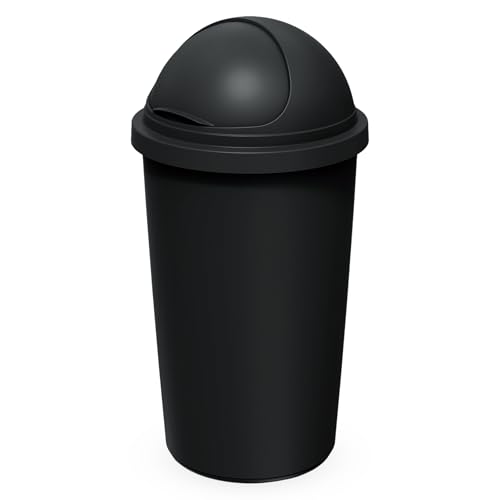 Spetebo Abfalleimer mit Kuppel Deckel schwarz - 60 L - Kunststoff Mülleimer rund mit Schiebedeckel - Mülltonne Sammeltonne Abfallsammler groß recycelbar