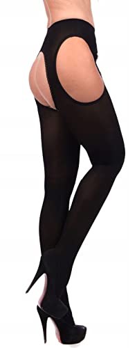 Mikrofaser 60 STRIPPANTY Strumpfhose OFFEN im Schritt Strapsstrumpfhose, Schwarz, Large / X-Large