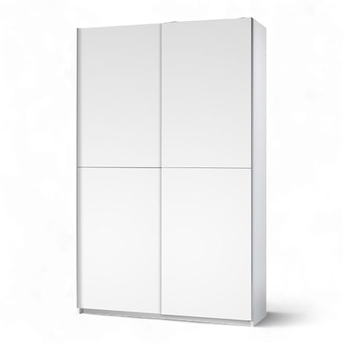 Stella Trading FAST Eleganter Kleiderschrank / Garderobenschrank mit viel Stauraum - Vielseitiger Schwebetürenschrank in weiß - 125 x 195 x 38 cm (B/H/T)