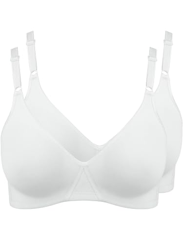 Nur Die 2er Pack Baumwoll BH bügelloser doppellagiger Softcup-BH Bra weich bequem unsichtbar nahtlos unter der Kleidung Damen, weiß, 90C