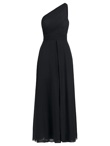 APART Fashion Damen One-Shoulder Abendkleid, Bodenlanges Chiffonkleid, gefütterter Oberteil, Seitenschlitz, trägerloses Partykleid, rückenfreies Festkleid, Elegantes Hochzeitsgastkleid