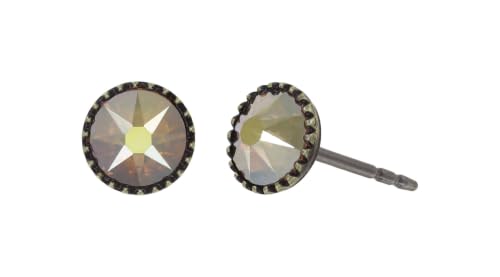 Konplott: kleine Ohrstecker Black Jack, runde klassische Kristallohrstecker in klein, für Damen/Frauen (gold-beige)