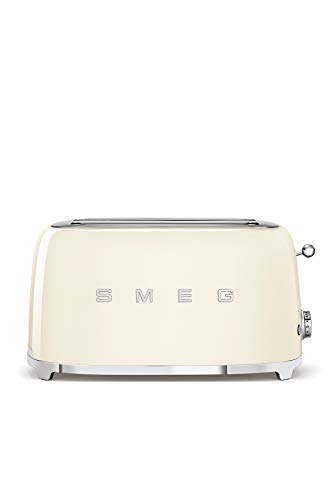 Smeg, 2x4 TSF02CREU -Toaster, 2 Schlitze für 4 Scheiben, 6 Vergoldungsniveaus, Heizfunktion, Abtau- und Bagel- Funktion, Sammelschublade, 1500W, Creme