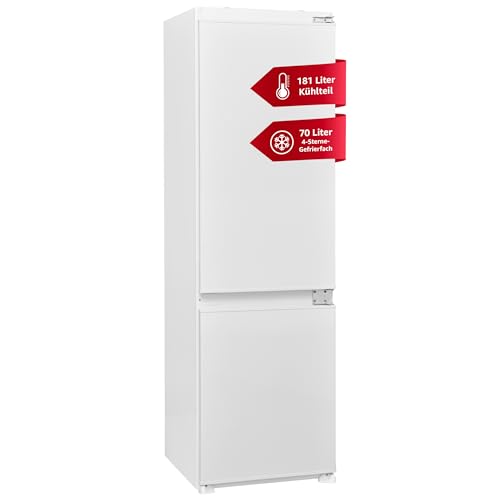 TELEFUNKEN Einbau-Kühl-Gefrierkombination | Einbaukühlschrank mit Gefrierfach (4-Sterne) | 178cm Nische | 251 Liter Gesamt-Nutzinhalt | Schlepptür | Less Frost | Temperaturregelung | C-EKG-178-ST-E