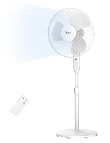 Midea FS40-16JRA Standventilator, Starke Windkraft, Großes Luftvolumen, 40 W Leistung, Fernbedienung, Leiser Betrieb 55 dB-65 dB, Höhenverstellbar: Bis zu 130 mm, Drei-Geschwindigkeits-Einstellung