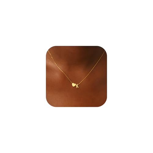 RMMD Personalisierte Buchstaben Kette Geschenke für Damen - 18K Vergoldet Gold Kette mit Buchstaben K Herzkette Damen Initiale Halskette Namenskette Gold Schmuck Geschenke für Frauen Mädchen