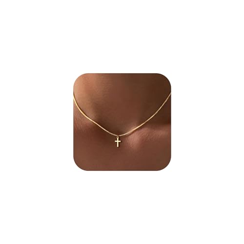 TINGN Ostern Geschenke Kreuz Kette Gold Damen 14K Vergoldet Kreuzkette Halskette Elegante Choker Kette mit Kreuz Anhänger Christentum Schmuck Geschenke Modeschmuck für Damen Frauen
