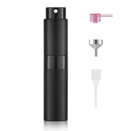 Toureal 8ml Aluminium Parfüm Zerstäuber Nachfüllbar Leer Geschenk zu Weihnachten, Reise Parfümzerstäuber für Damen und Herren, Reisezerstäuber Flasche für unterwegs (Schwarz)