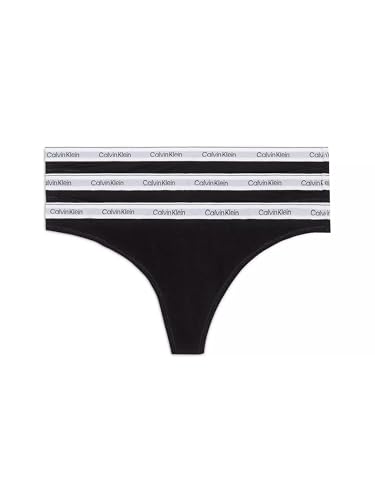 Calvin Klein Damen 3er Pack Strings Thong Unterwäsche, Schwarz (Black/Black/Black), M