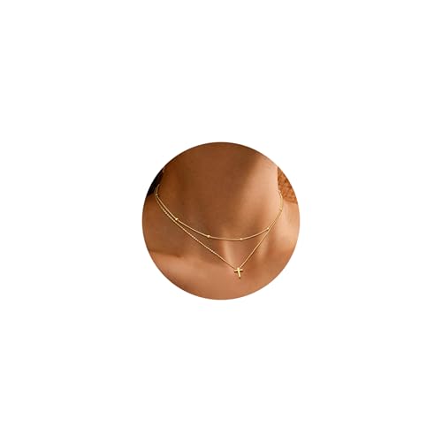 Dochais Kreuz Layering Kette für Damen - 14K Gold Vergoldet mit Pendants, Choker für Frauen und Mädchen