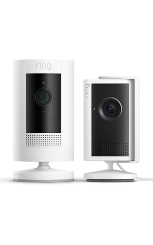 Ring Paket: Außenkamera Akku (Stick Up Cam) 1080p HD + Innenkamera Plus Retinal 2K & 4x-Zoom | Innen & Außen | Kabellos | Alexa | 30 Tage Gratiszeitraum für Ring-Abonnement