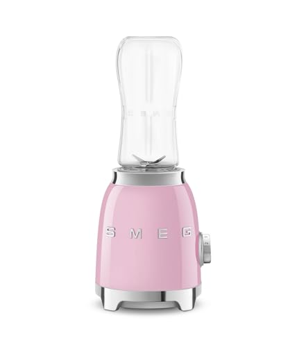 Smeg, Personal Blender PBF01PKEU, 2 Geschwindigkeitsstufen, Doppelklinge aus Edelstahl, 2 x 600 ml Flaschen inklusive, rutschfester Standfuß, integrierte Kabelaufwicklung, 300W, Rose