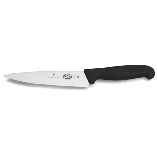 Victorinox Fibrox Kochmesser, Breites Universalmesser für Obst und Gemüse, 15 cm, Gerade Klinge, Scharf, Rostfreier Stahl, Schwarz