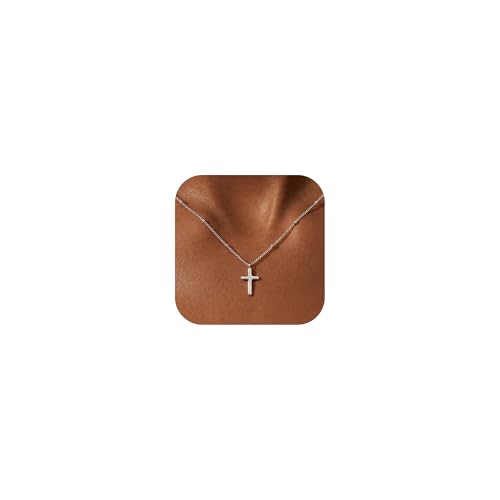Maxcate 925 Silber Kreuz Halskette Damen, Kreuz Anhänger Kette 925 Silber Cross Necklace Taufkette Halskette Frauen Mädchen Schmuck Geschenk Weihnachten, 46 cm
