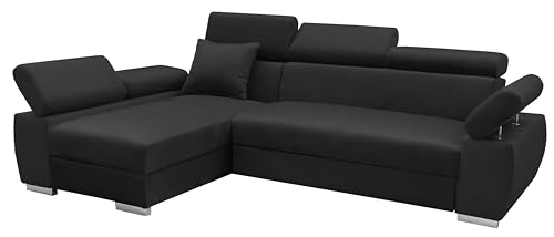 MEBLE-LUX - Ecksofa OTTO, Eckcouch mit Schlaffunktion, Federkern, Verstellbare Kopfstützen, Einfacher Klappmechanismus, Bettfunktion, Zusätzlicher Stauraum, Plüsch Anthrazit, Links