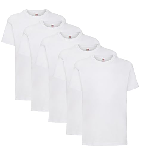 HLKauf Fruit of The Loom 5er T-Shirt Valueweight Kinder Shirts Basic in Weiss 140 – 100% Baumwolle – Jungen & Mädchen Block
