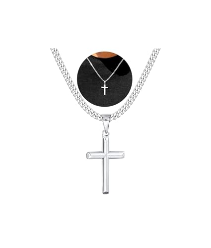 Esrael Silber Kreuz Kette Herren Silberkette Herren 5mm Kubanische Halskette Männer with Cross Edelstahl Kreuzkette Kreuz Kette Männer Schmuck Geschenke 20 Zoll