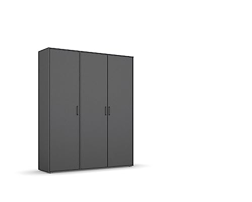 Rauch Möbel Voyager, Kleiderschrank für Schlafzimmer, Kinderzimmer, Babyzimmer, Jugendzimmer, Flur, 3-türig, mit Zubehör Basic, Farbe Grau metallic, Schwarz, Breite 140cm