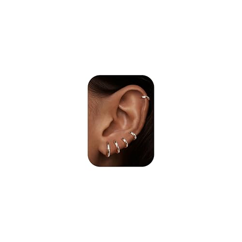 MILACOLATO Kleine Creolen Ohrringe für Damen Herren Chirurgenstahl Knorpel Huggie Ohrringe Snug Lobe Nase Lippen Daith Helix Piercing Schmuck Winzige Hoop Hinged Schläferohrringe Silber
