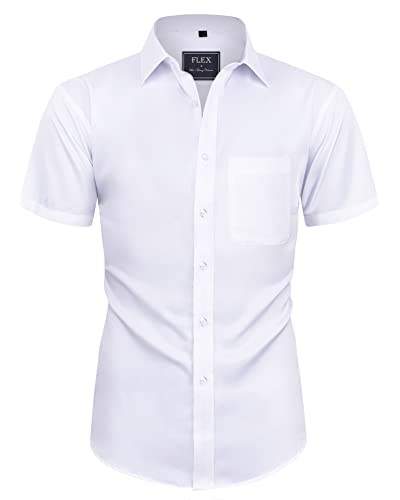 siliteelon Herren Kurzarm Hemden weiß Casual Regular Fit Bügelfrei Business Hemd Faltenfrei Formales Hemd mit Tasche,Groß