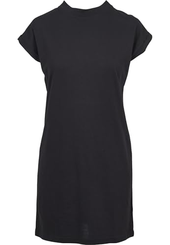 Urban Classics Damen Turtle Extended Shoulder Dress – Baumwoll Kleid mit Stehkragen & überschnittenen Schultern, Regular Fit für Freizeit, Alltag & Streetwear,Schwarz,S