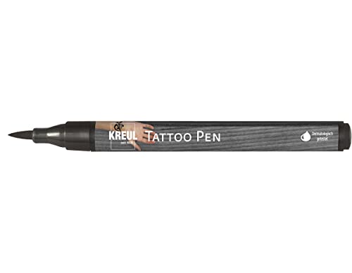 KREUL 62105 - Tattoo Pen schwarz, Strichstärke 0,5 - 3 mm, Kosmetiktinte auf Wasserbasis, hält bis zu 5 Tage, dermatologisch getestet, vegan, parabenfrei