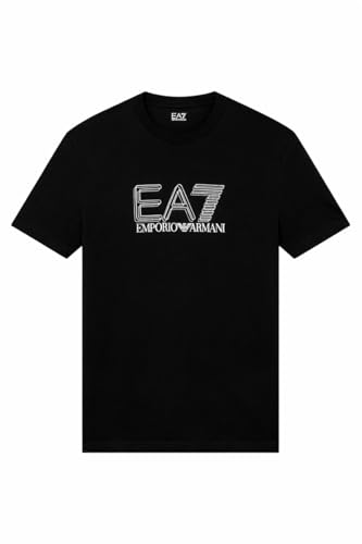 Emporio Armani EA7 Herren-T-Shirt aus Baumwolle, Linie Visibility, 7M001307, Schwarz , Large