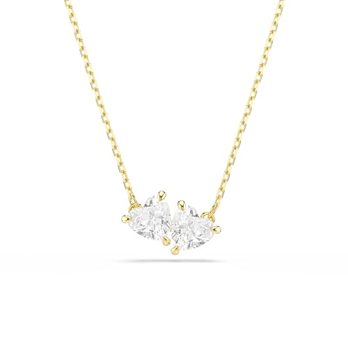 Swarovski Mesmera Halskette, Vergoldete Damenhalskette mit Kleinen Zwillingsherzen Zirkonia, Länge: 38-45 cm