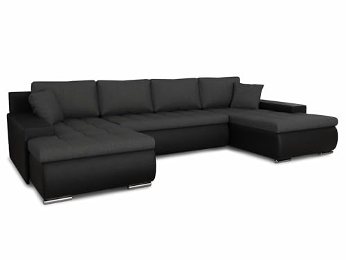 Sofnet Wohnlandschaft mit Schlaffunktion Faris U-Form - Couch, Schlafsofa mit Bettkasten, Couchgranitur mit Bettfunktion, Big Sofa, Bettsofa (Schwarz + Graphit (Madryt 1100 + Inari 94))