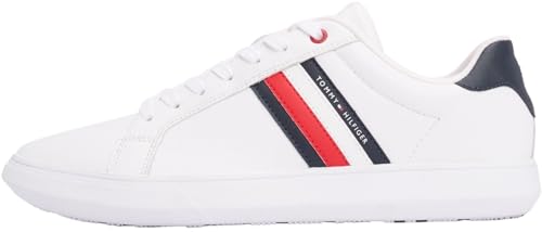 Tommy Hilfiger Herren Cupsole Sneaker Essential Leather Low Top, Weiß (White), 42